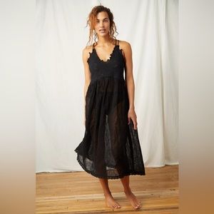 Free People Dolly Embroidered Slip Dress Intimately NWT Small S Noir Black